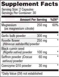 BP Zone supplement Nutrition Facts